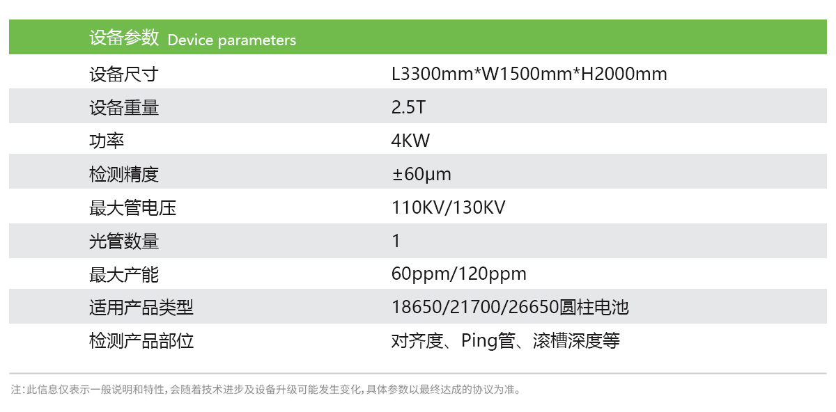 日聯(lián)科技鋰電池檢測設備參數